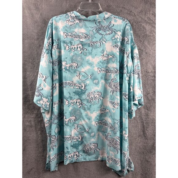 Mens Vintage Button-Up Hawaiian Themed Shirt With Crab & Fish Print Beach Shirt - Picture 5 of 8